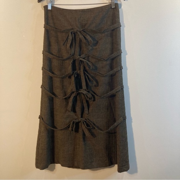 OBAKKI Sz 2 Wool Blend Lined Slight A  Line Straps Bows Zipper Closure Skirt - Picture 4 of 9